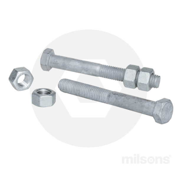 BOLT/NUT x 2 MS HALF THREAD M12x260 GALV