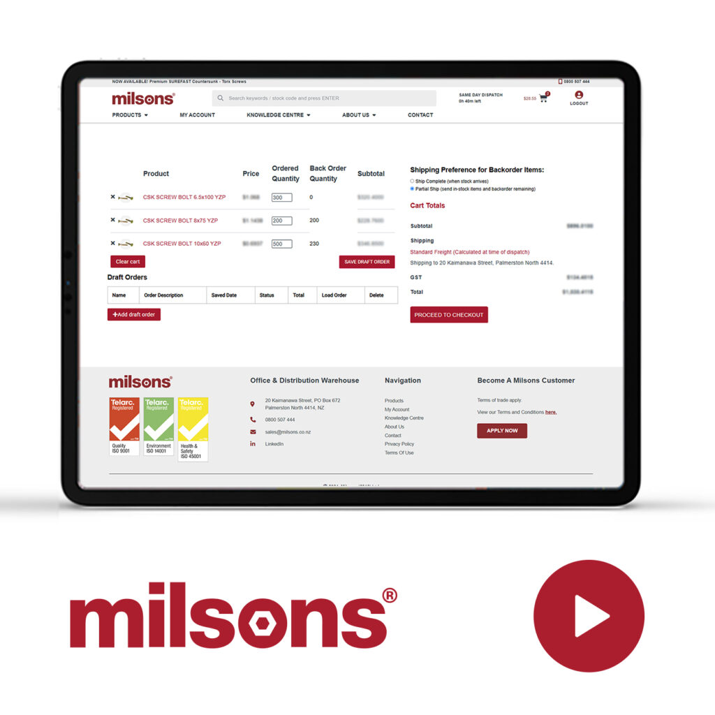 Milsons Website Tutorial for Placing Back Orders