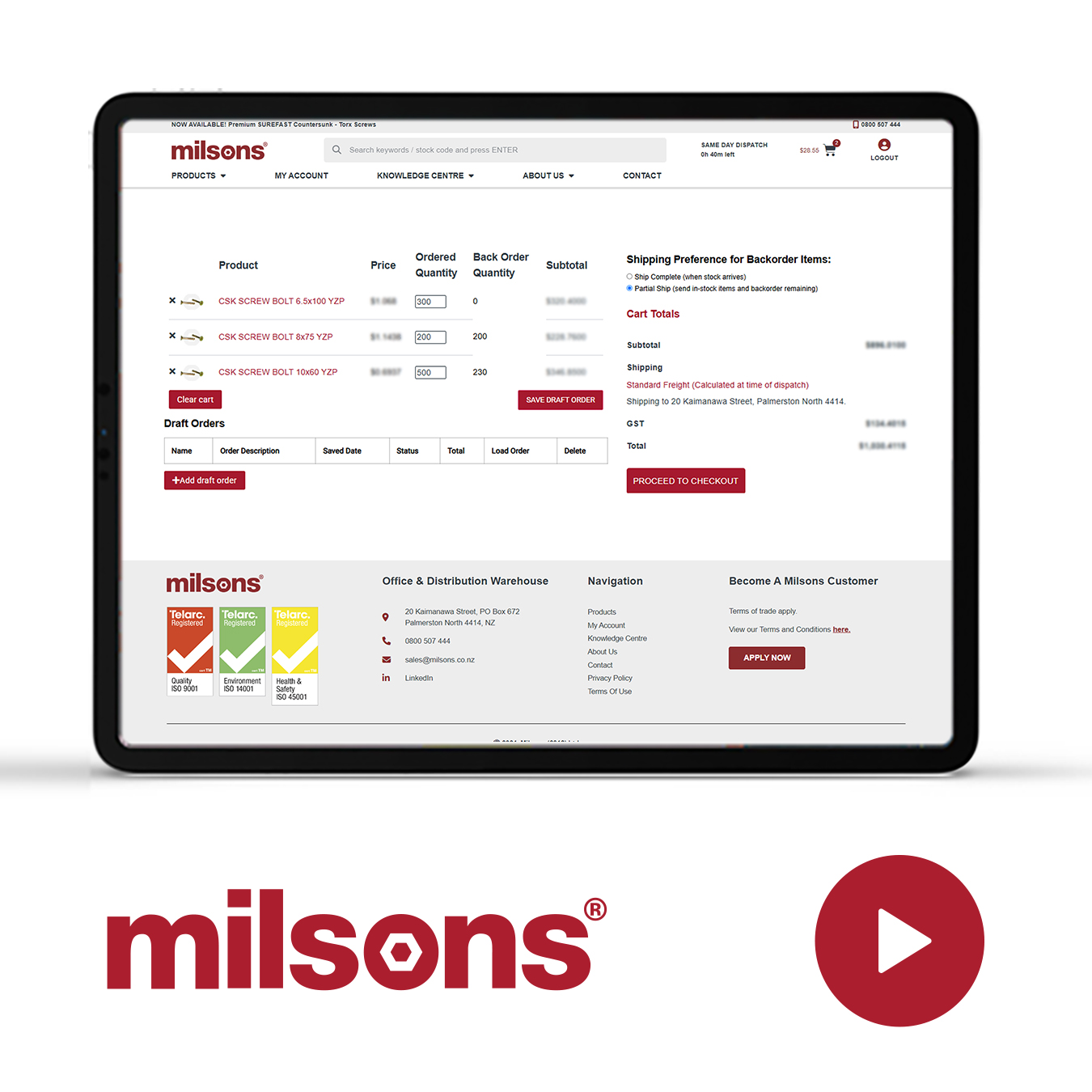 Milsons Website Tutorial for Placing Back Orders
