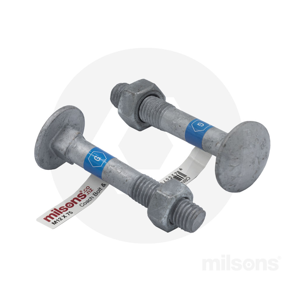Coach Bolt & Nut Galvinised Individually Barcoded Product