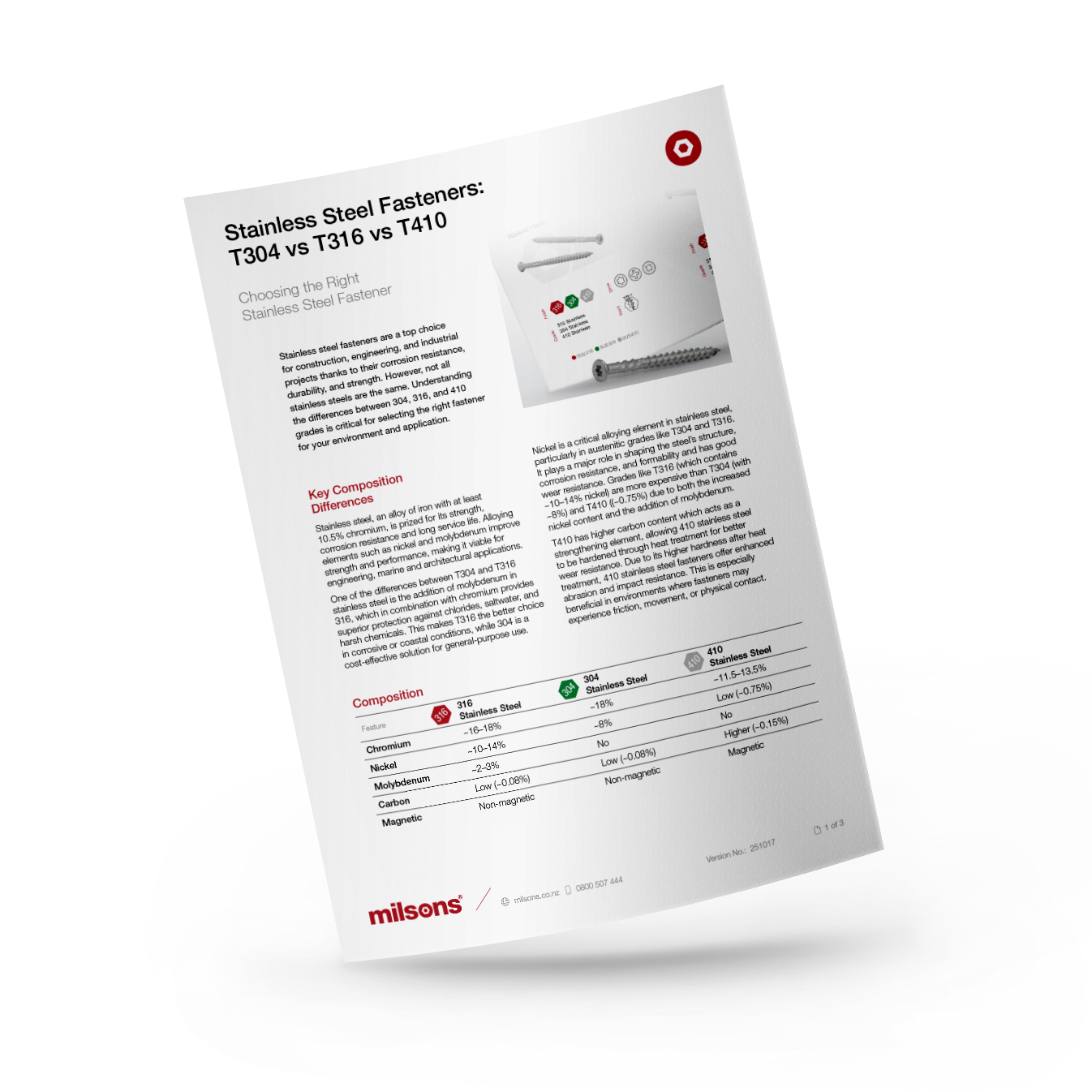 Stainless Steel Fasteners T304 vs T316 vs T410